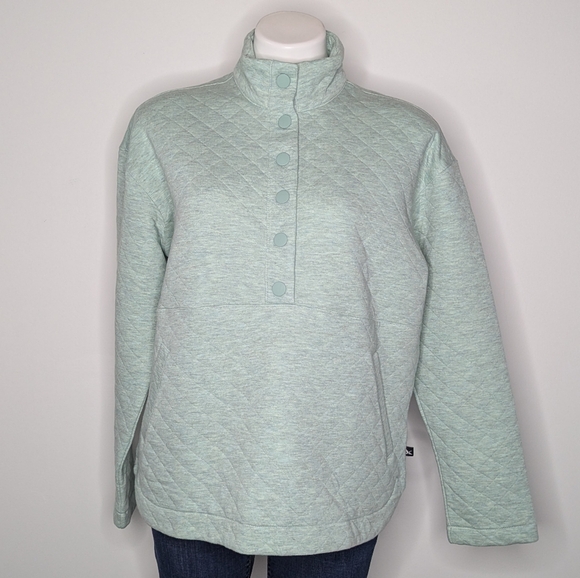 NWT Eddie Bauer Light Blue Quilted 1/2 Button Pullover M - Picture 1 of 9